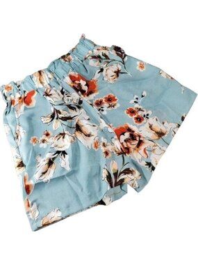 Floral Paper Bag Shorts Knit Trousers Loose Fitting Elastic Waist Side Pocket
